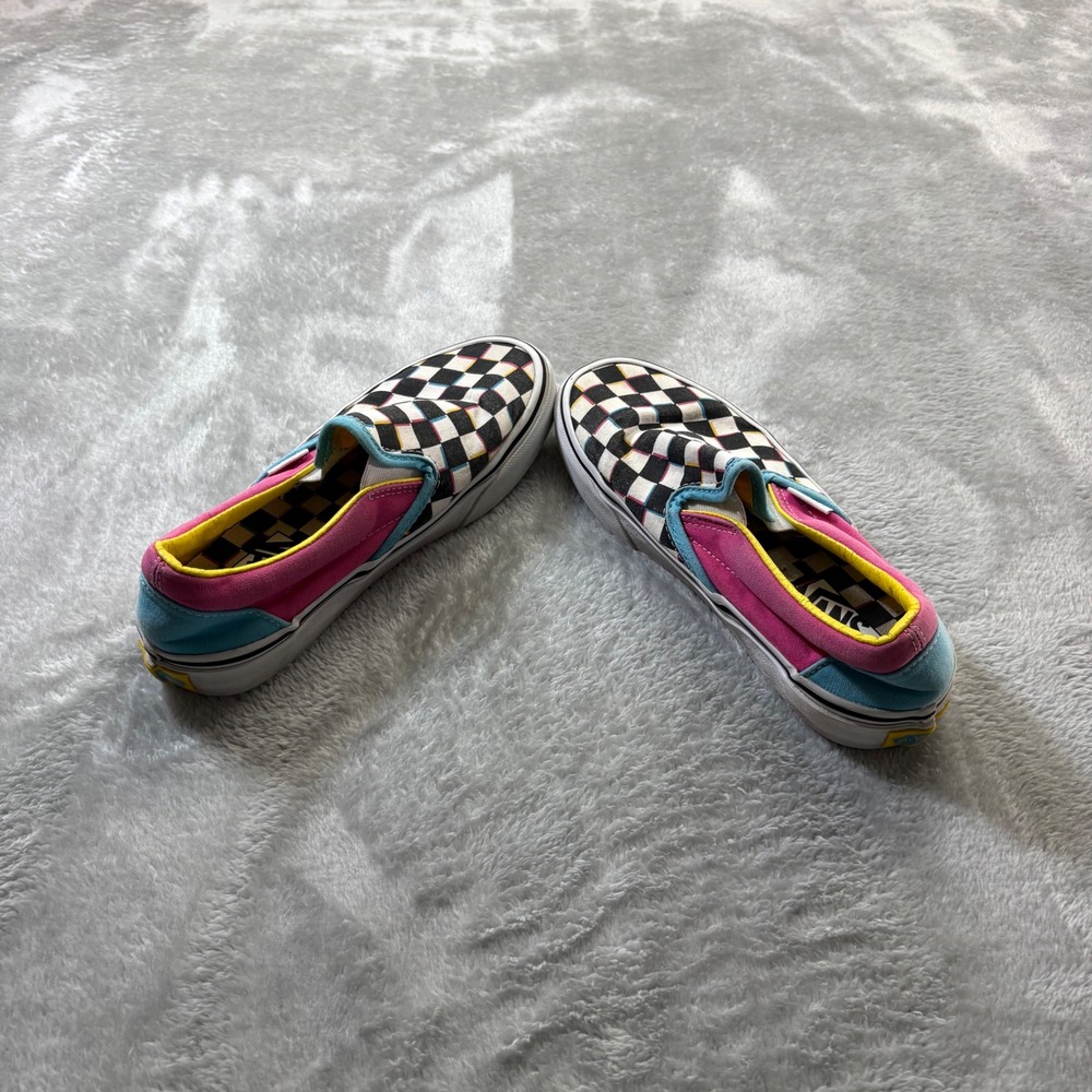 Vans Classic Slip-On Checkerboard Multicolor Pink Teal Yellow Women 5.5 Limited